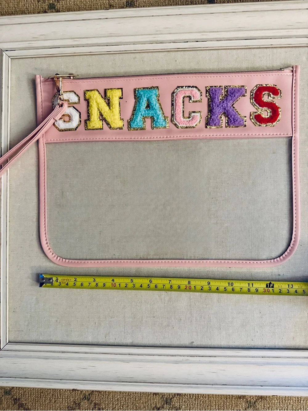 Translucent travel pouches with chenille varsity letters set of 3.